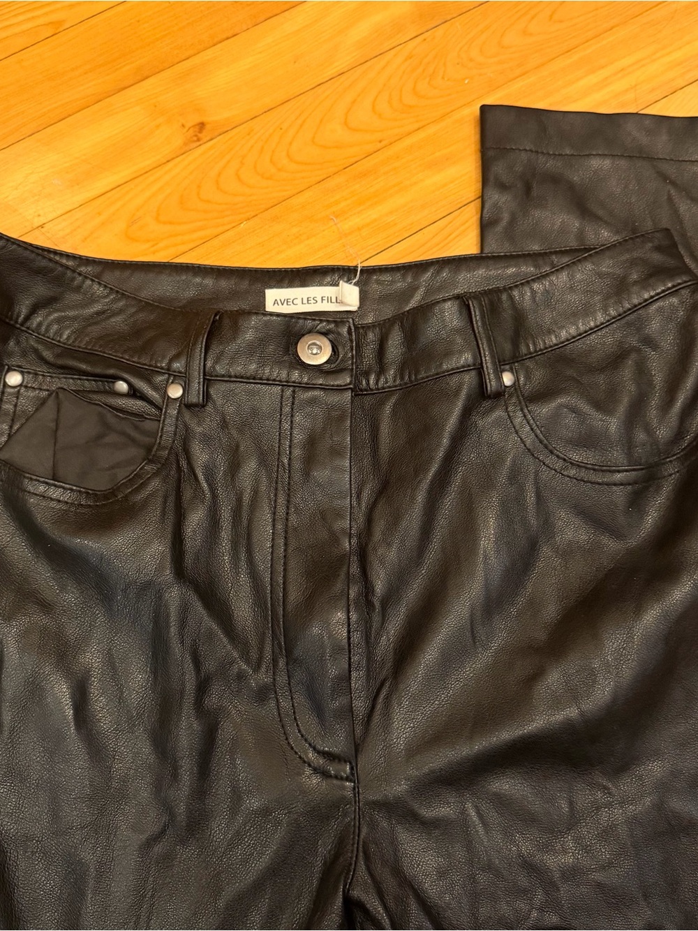Avec Les Filles Black Faux Leather Skinny Jeans